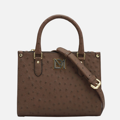 Small Ostrich Leather Satchel - Brown
