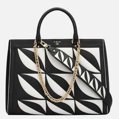 Large Wax Leather Book Tote - Black & White