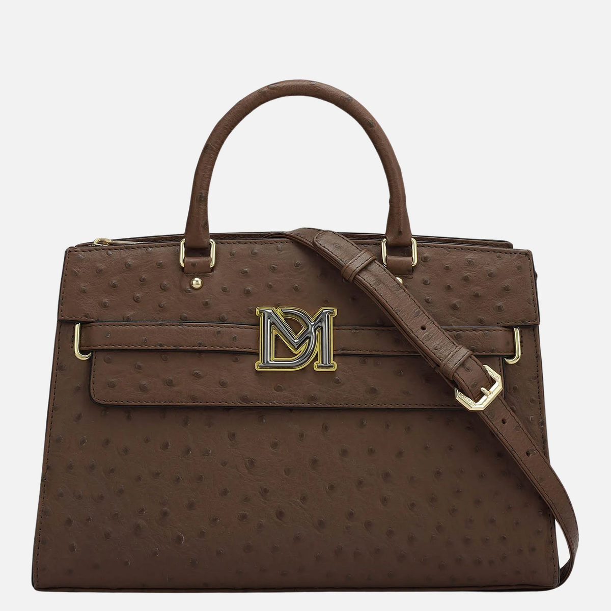 Medium Ostrich Leather Satchel - Brown