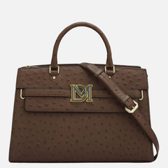 Medium Ostrich Leather Satchel - Brown